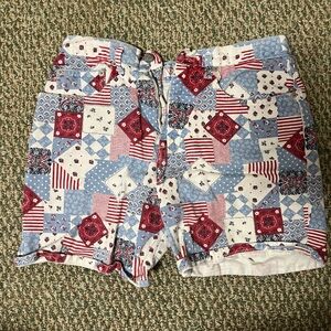Guess Red and Blue Jean Shorts with Patchwork Design